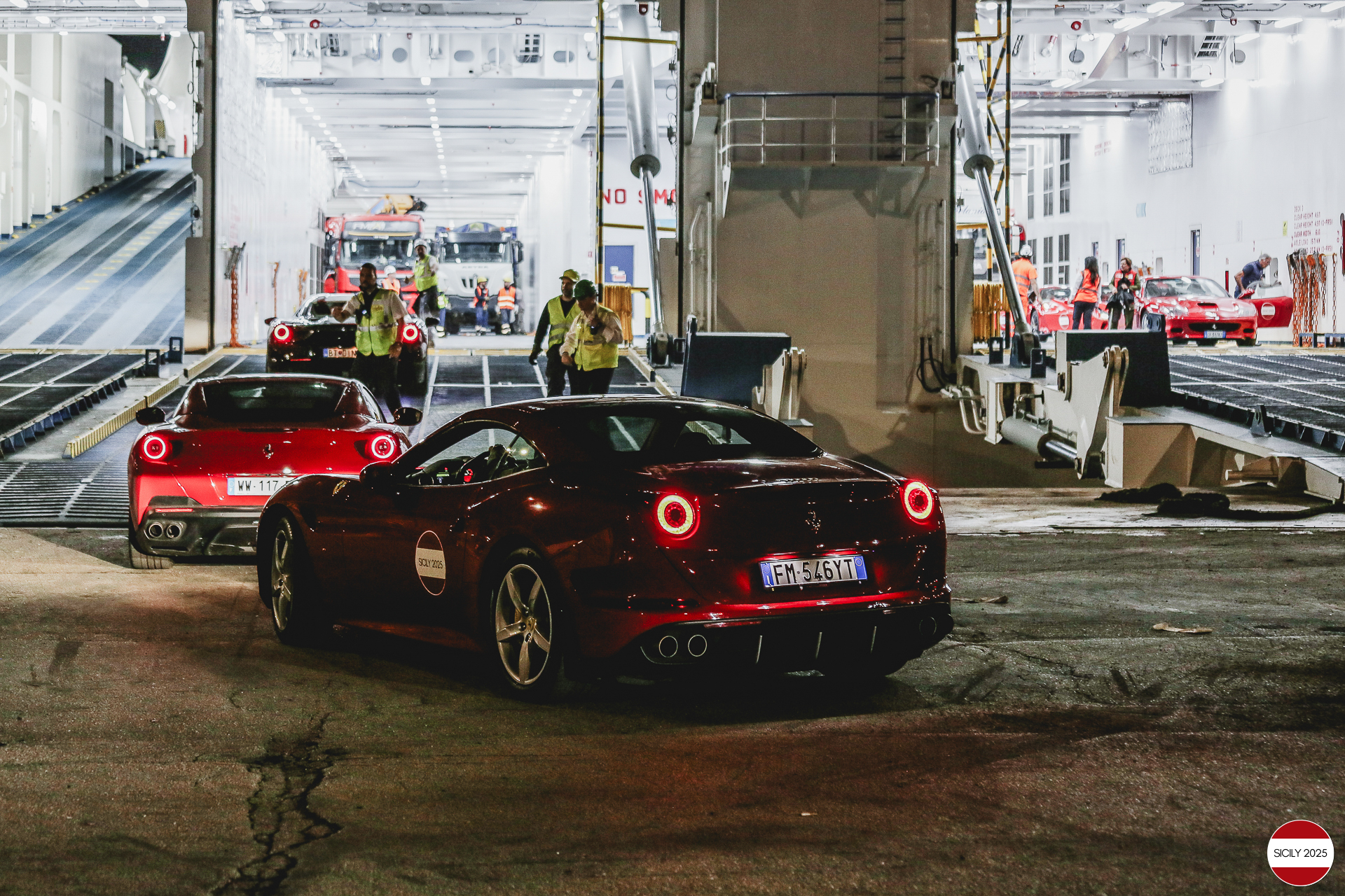 Loading of the cars in Palermo on the ship bound for Genoa. 