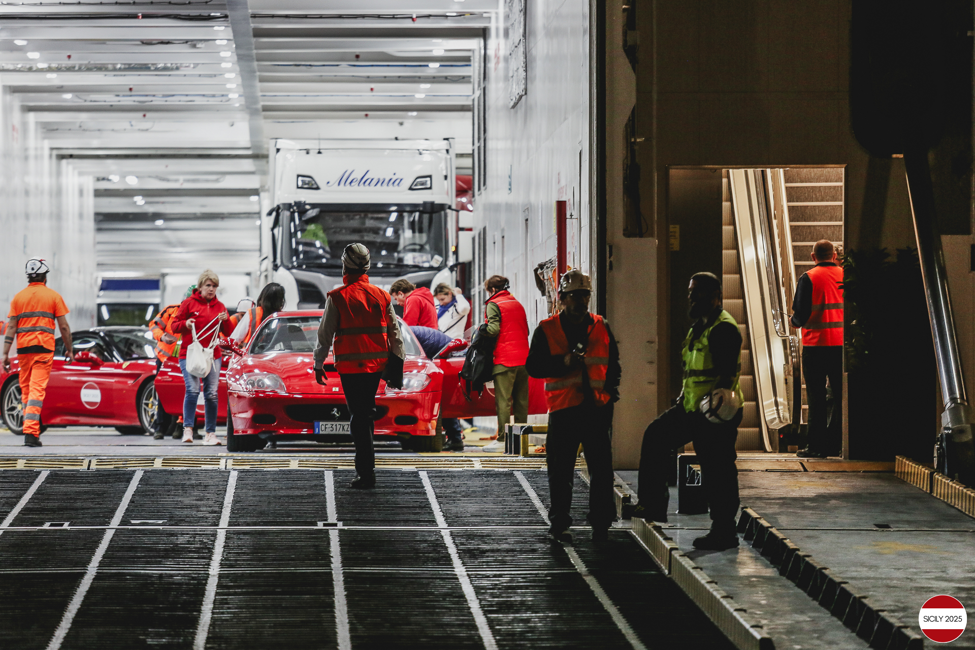 Loading of the cars in Palermo on the ship bound for Genoa. 