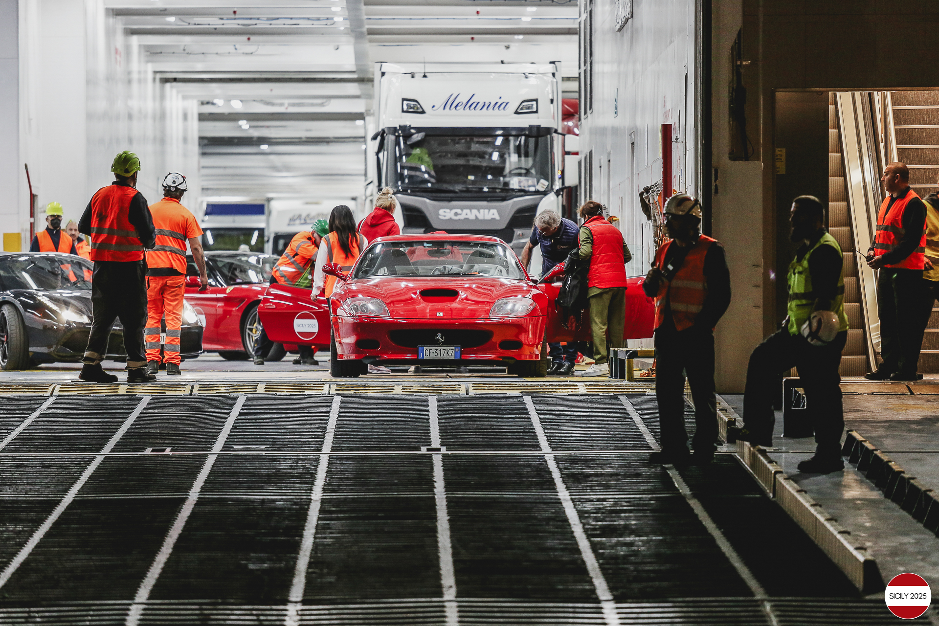 Loading of the cars in Palermo on the ship bound for Genoa. 