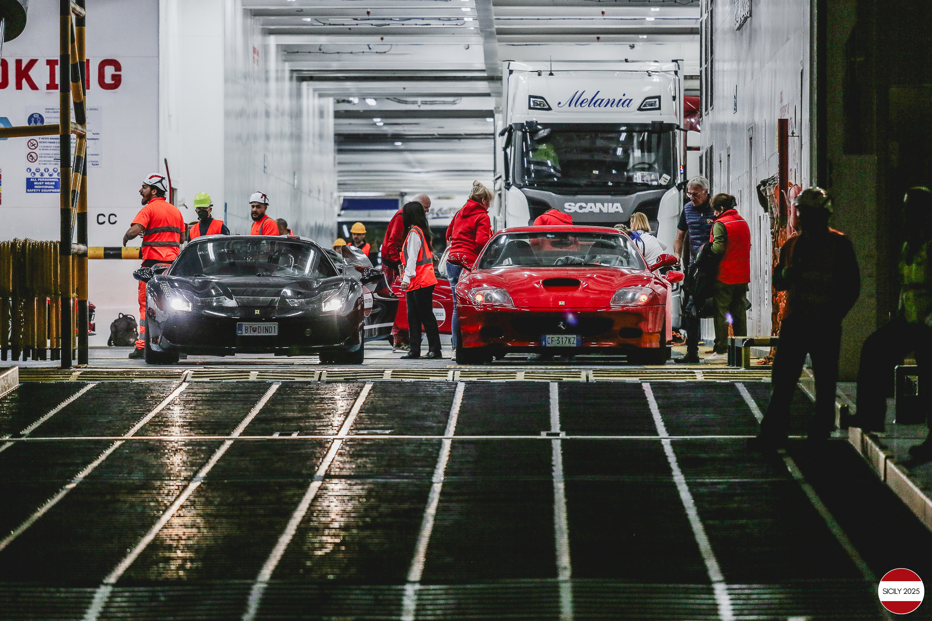 Loading of the cars in Palermo on the ship bound for Genoa. 