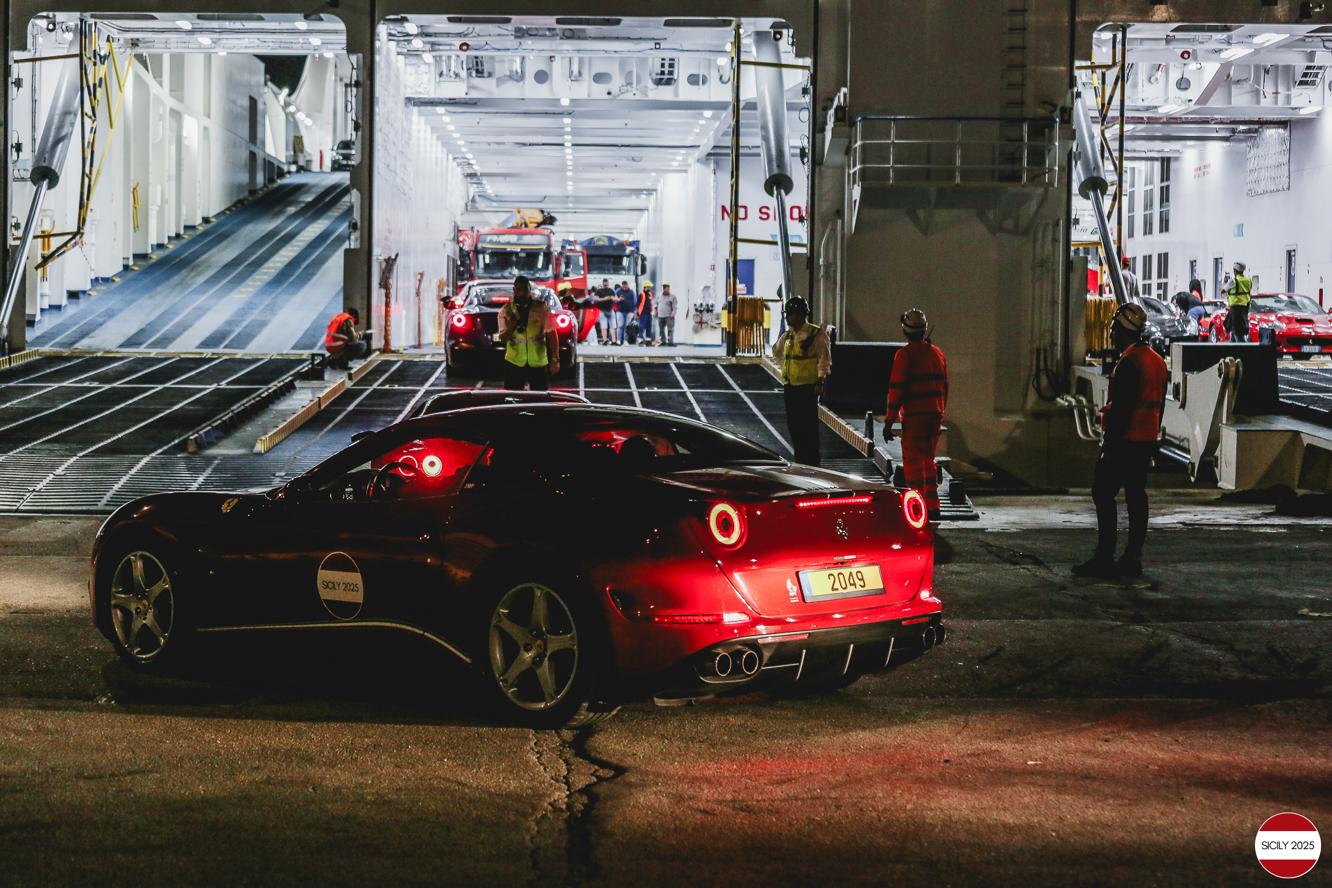 Loading of the cars in Palermo on the ship bound for Genoa. 