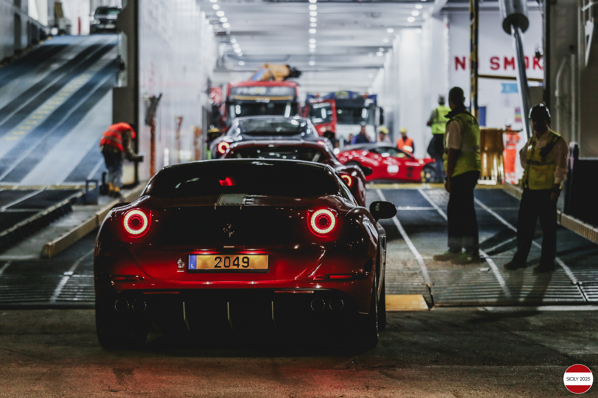 Loading of the cars in Palermo on the ship bound for Genoa. 