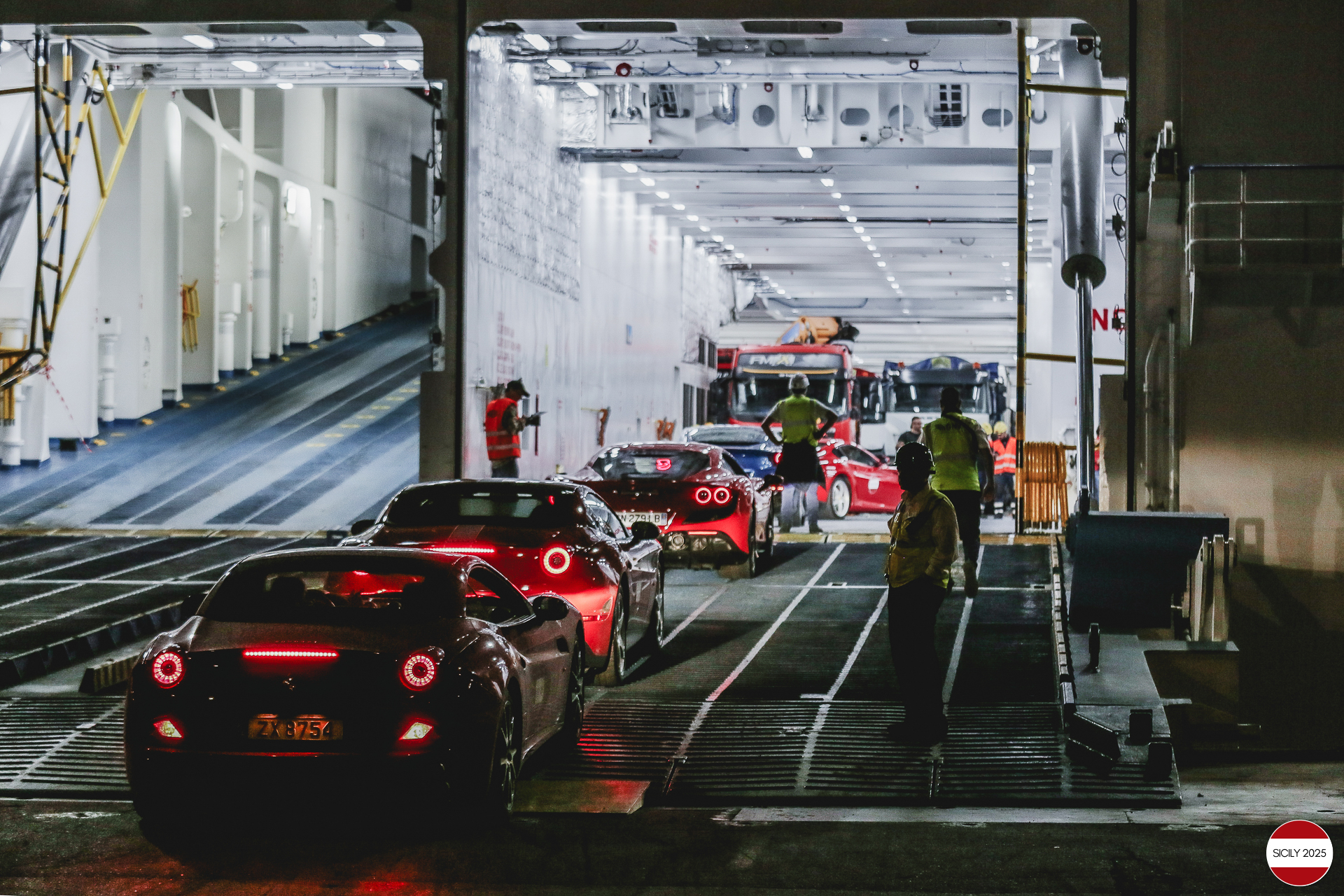 Loading of the cars in Palermo on the ship bound for Genoa. 