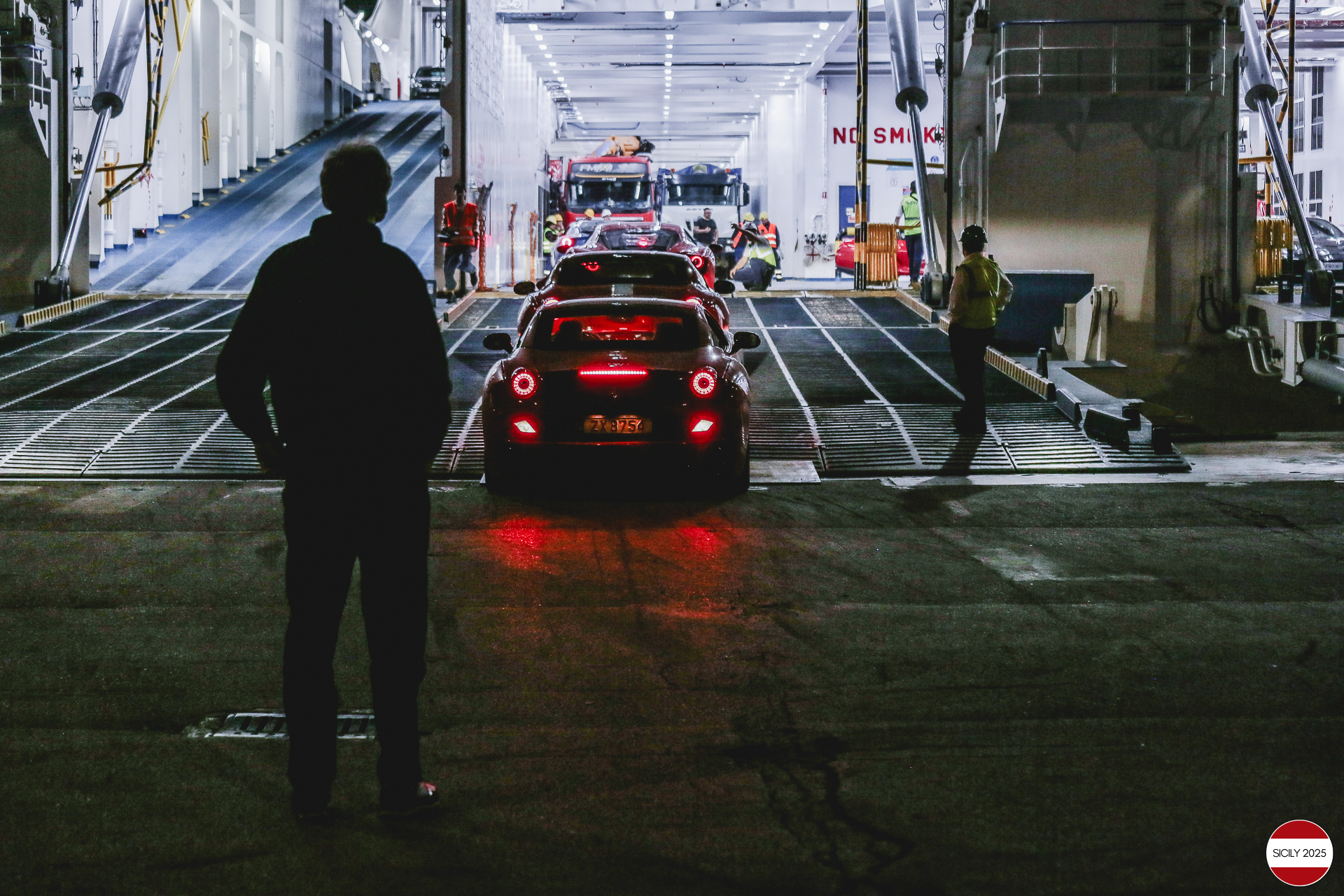 Loading of the cars in Palermo on the ship bound for Genoa. 