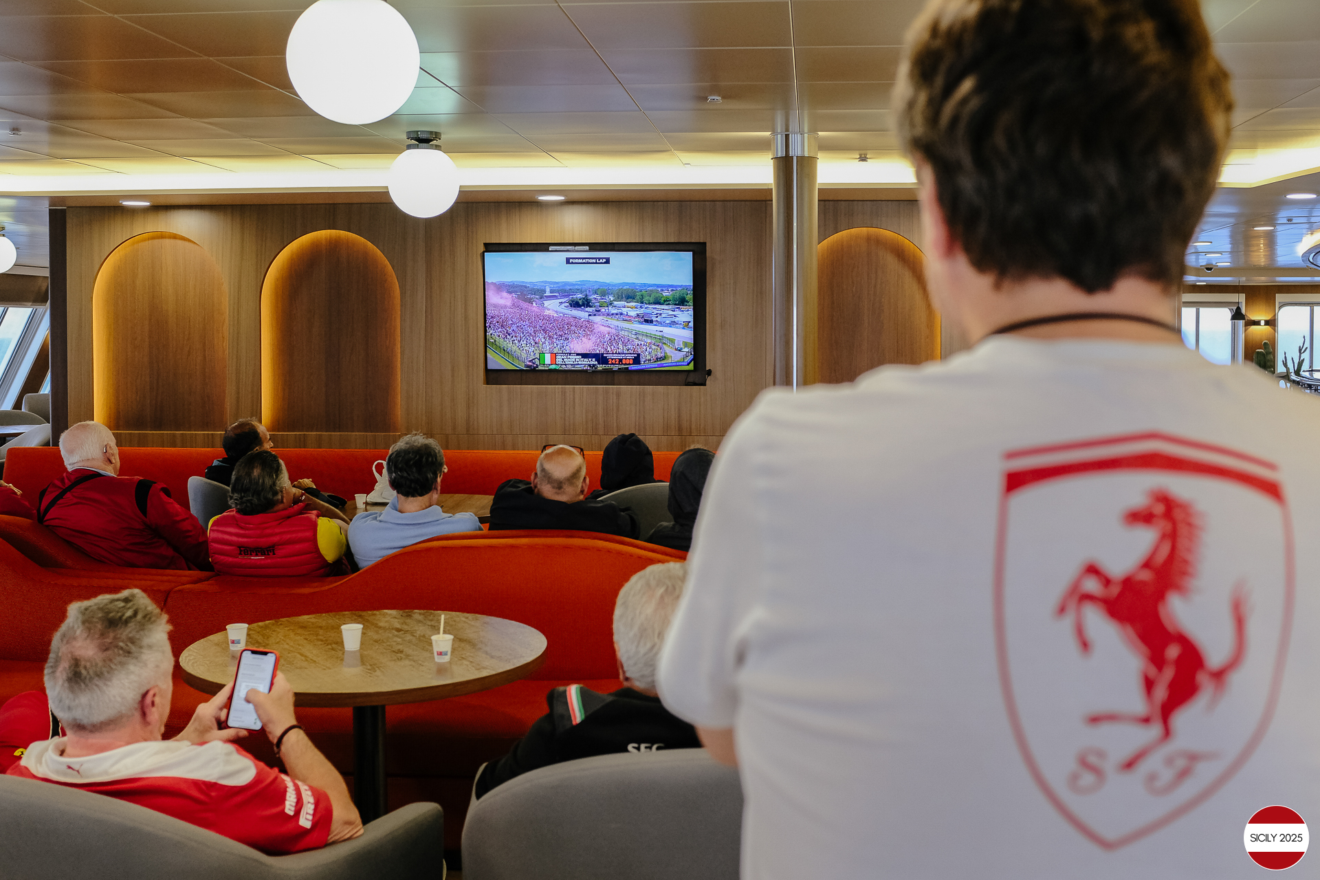 Sailing towards Genoa, watching the Formula 1 Grand Prix.