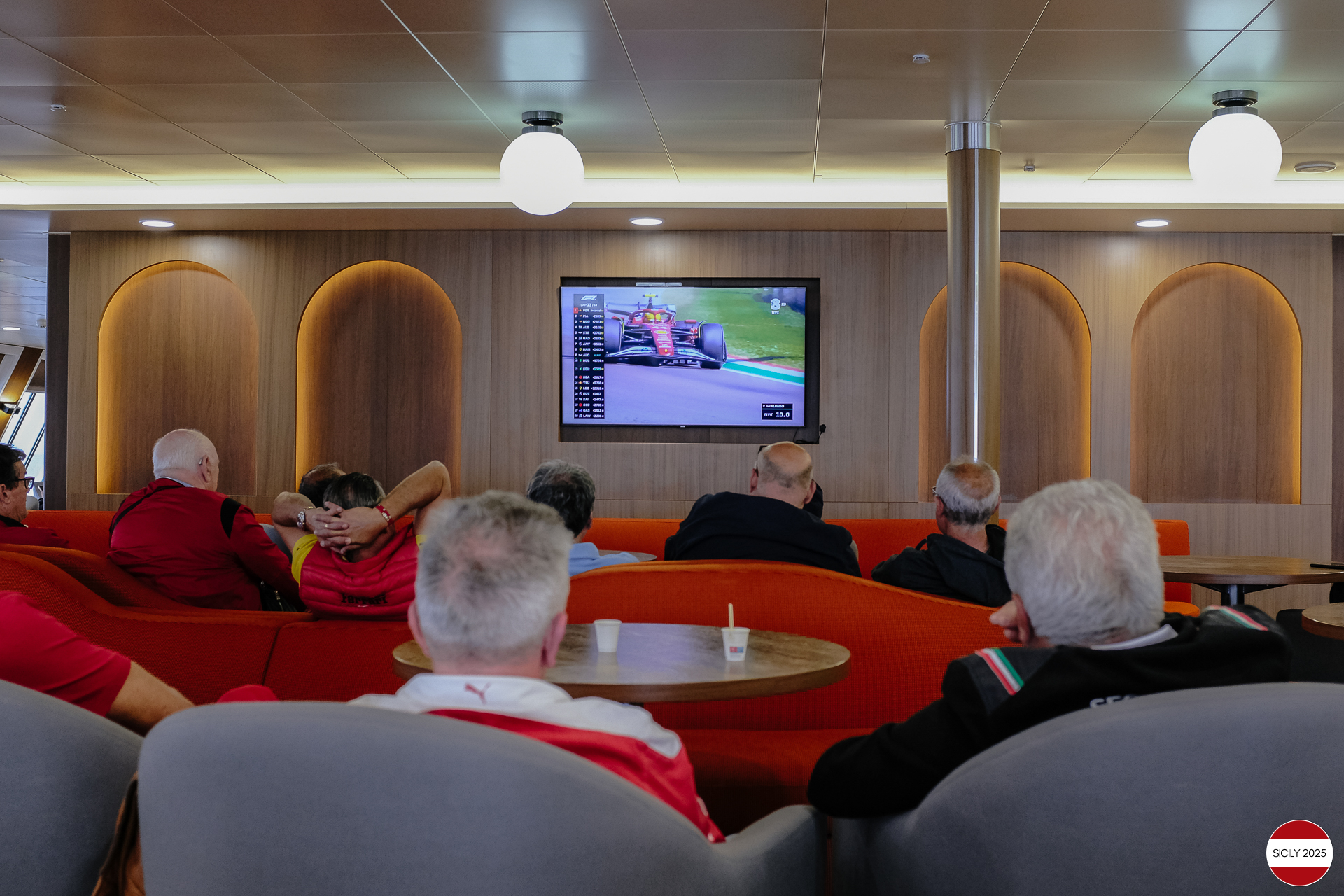 Sailing towards Genoa, watching the Formula 1 Grand Prix. 