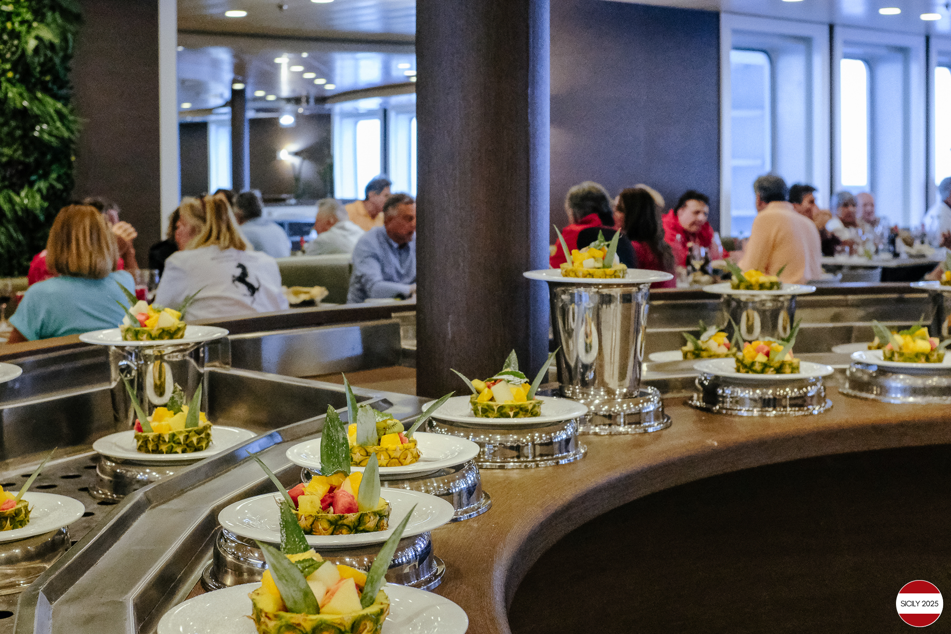 Group meal at the ship's restaurant. 