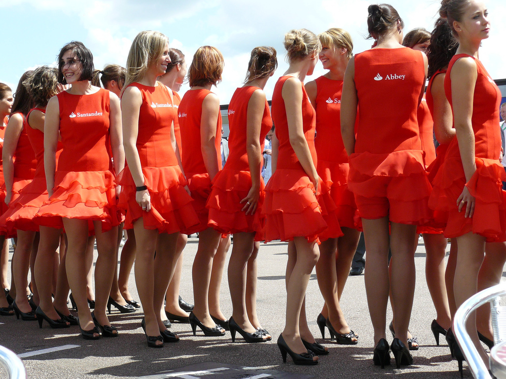 Santander grid girls at Silverstone on 05 July 2008. 