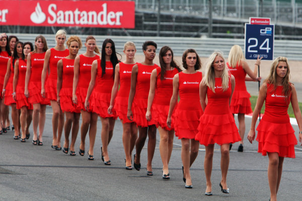 Grid girls at the British Grand Prix, qualifying day, in Silverstone on Saturday 10 July 2010.