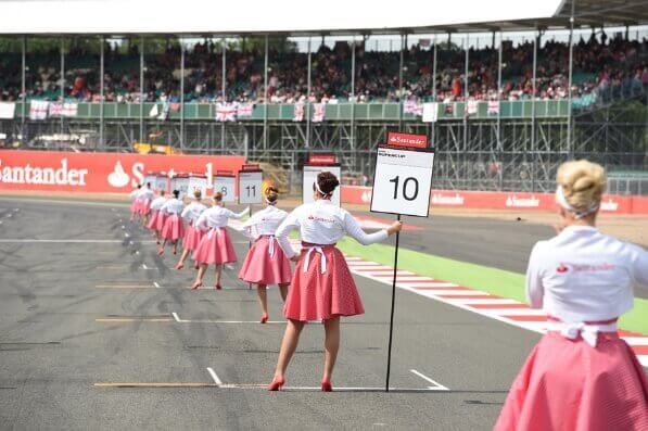 Grid girls at the 2014 British Grand Prix in Silverstone.