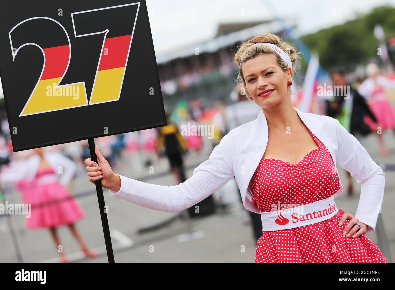 A grid girl at the British Grand Prix in Silverstone on Sunday 06 July 2014. 