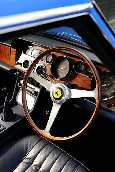 The interior of John Lennon’s beautiful blue Ferrari 330 GT 2+2 Coupe.