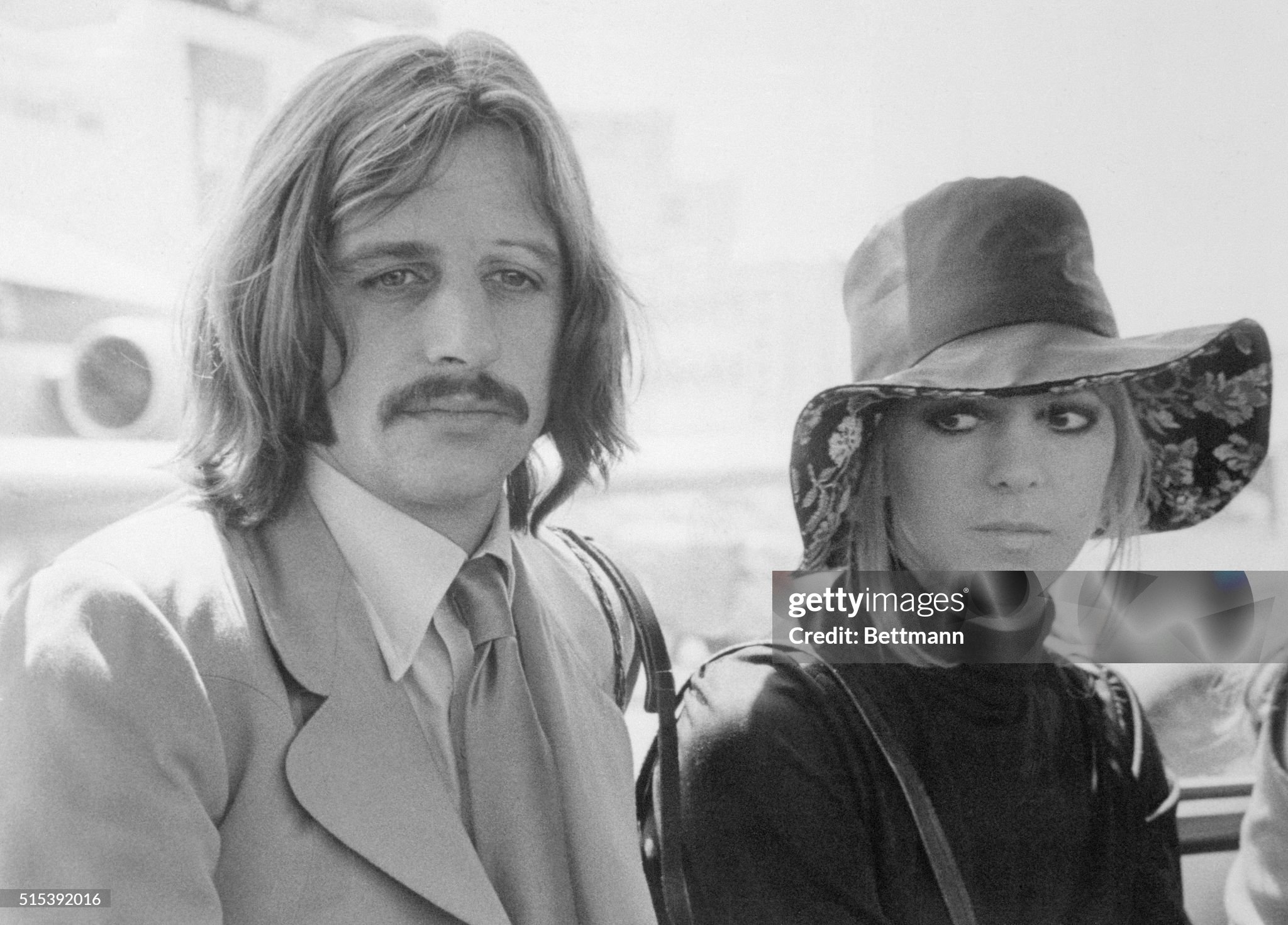 Ringo Starr and his wife, Maureen, arrive on 27 June 1969 on their way to a nearby vacation resort. 