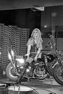 Brigitte Bardot on a Harley Davidson.