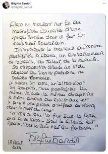 Letter dated 18 August 2024 for the death of Alain Delon which occurred on the same day.