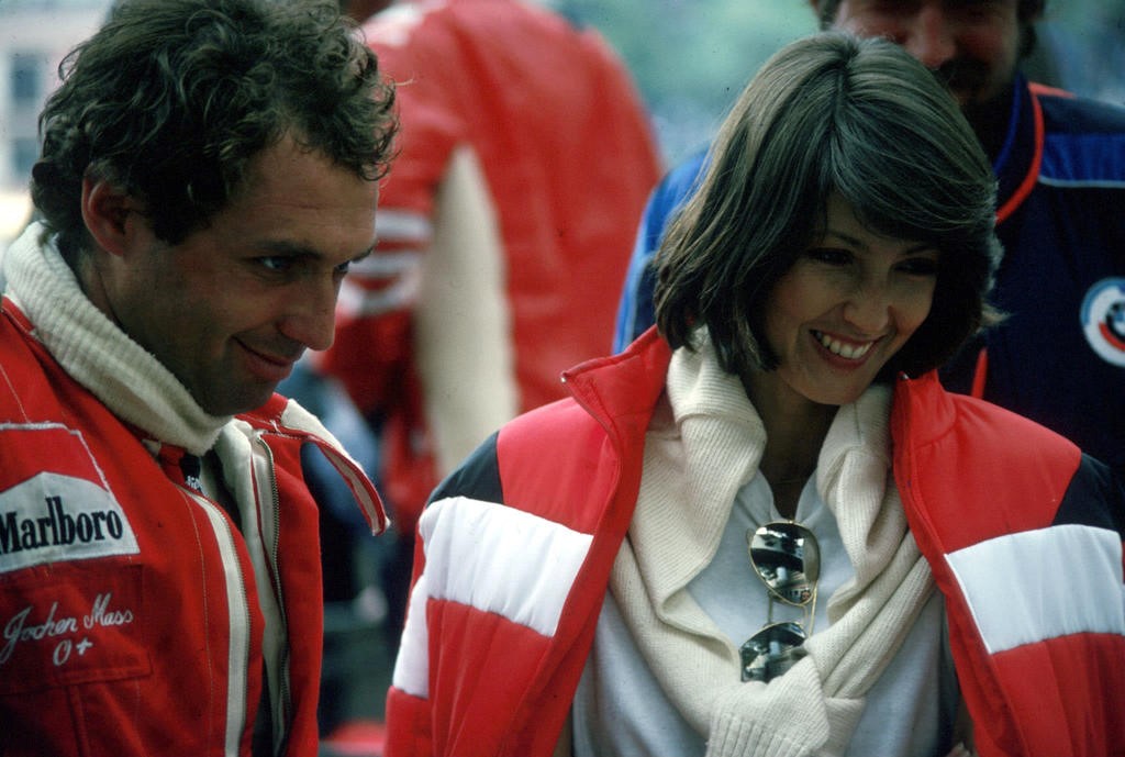 Jochen Mass with a girl at Monaco in 1977. 