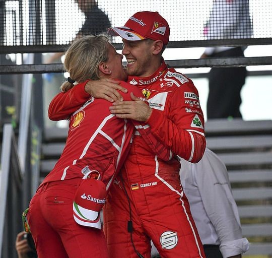 Sebastian Vettel and his press officer at Ferrari Britta Roeske.