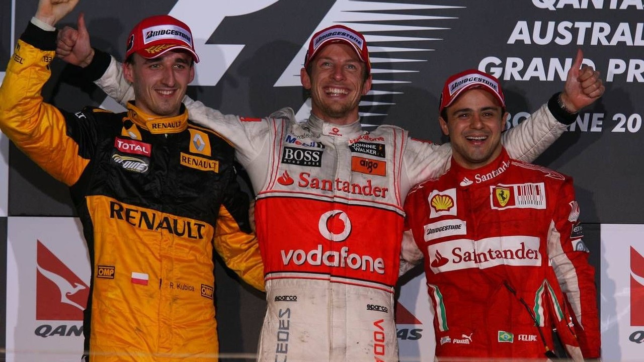 Australian GP 2010. 2nd place Robert Kubica with 1st-place Jenson Button and 3rd place Felipe Massa.