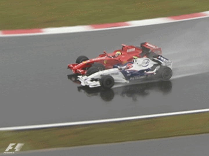 The duel with Felipe Massa at Fuji in 2007.
