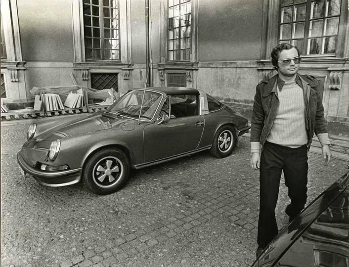 Carl Gustaf, King of Sweden, with his Porsche 911 Targa in the 70s.