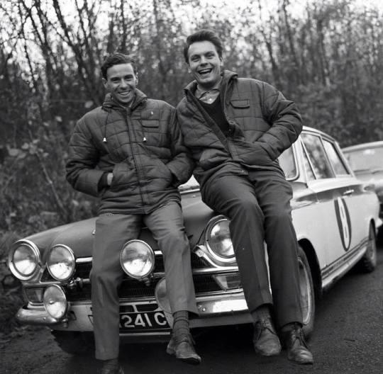 Jim Clark (F1 WC) and Roger Clark (UK Rally Champion) at Brands Hatch in 1965.