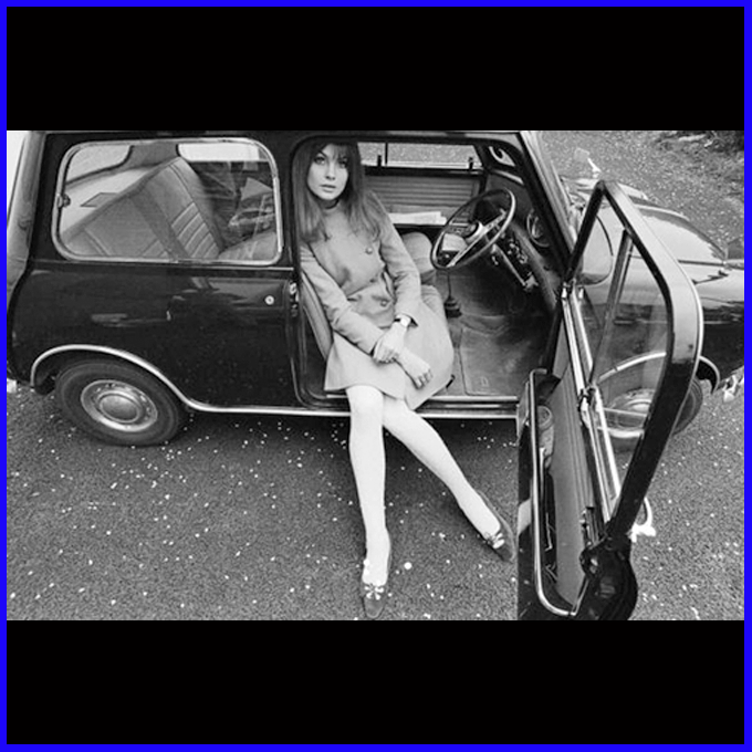Jean Shrimpton in a Mini.