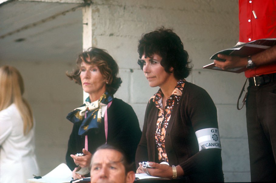 Bette Hill keeps her husband's times at Spa, Belgium, in 1970. 