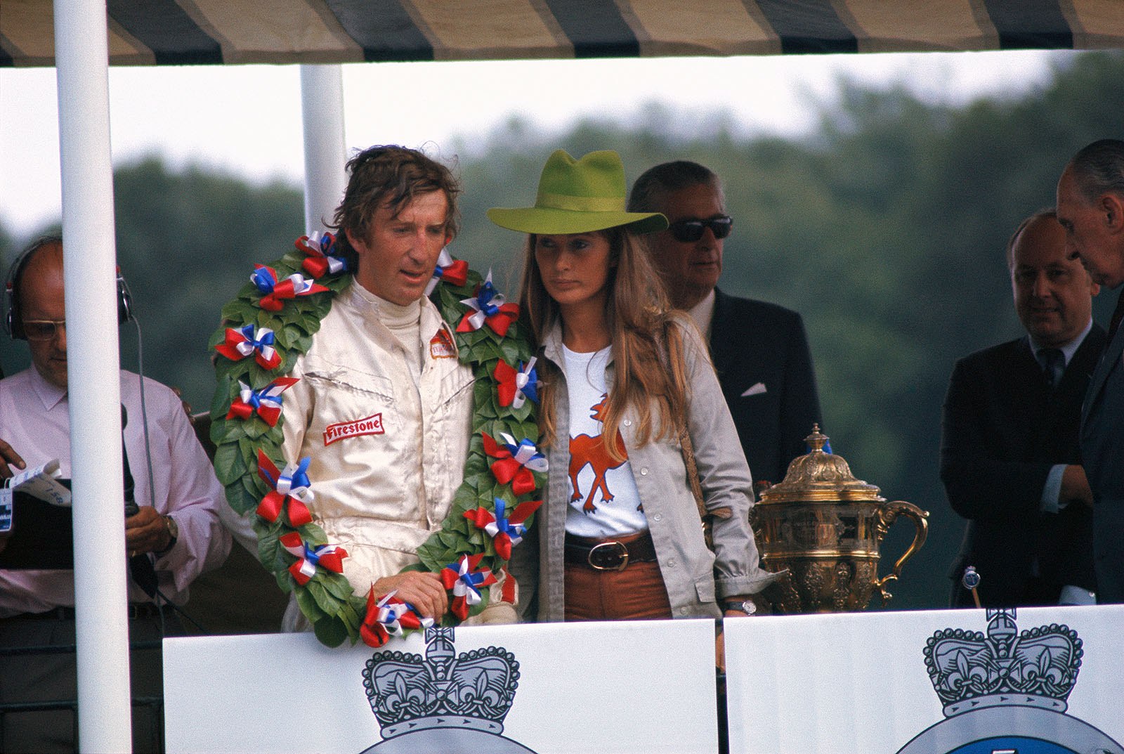 Jochen and Nina Rindt during the podium ceremony at Brands Hatch in 1970. 