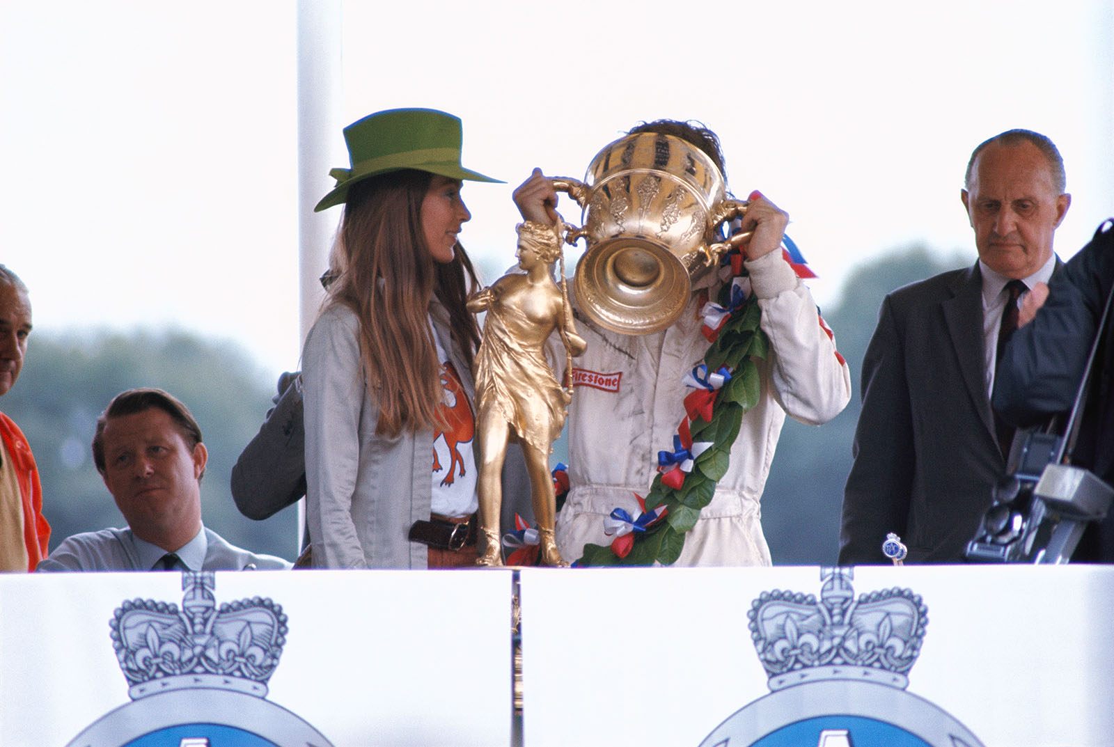 Jochen and Nina Rindt during the podium ceremony at Brands Hatch in 1970. 