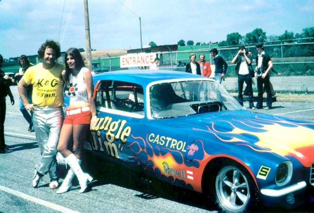“Jungle Pam” Hardy and “Jungle Jim” Liberman with his Chevy Funny Car.