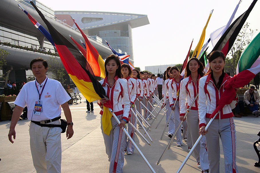 Formula 1 grid girls at Shanghai, China, in 2005.