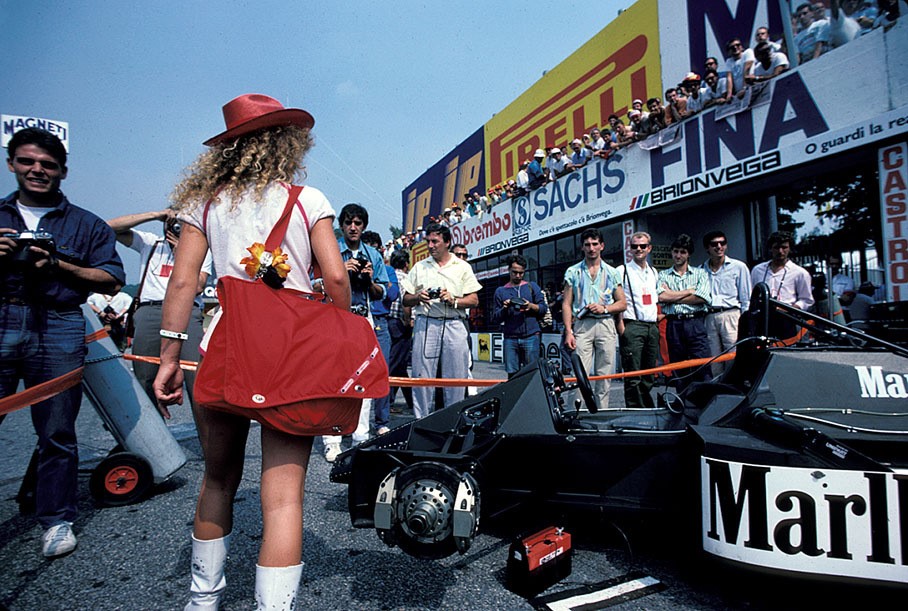 Formula 1 girl in the pit lane at Monza, Italy, in 1986. 