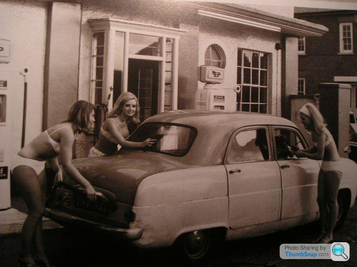Vintage girls and a car.