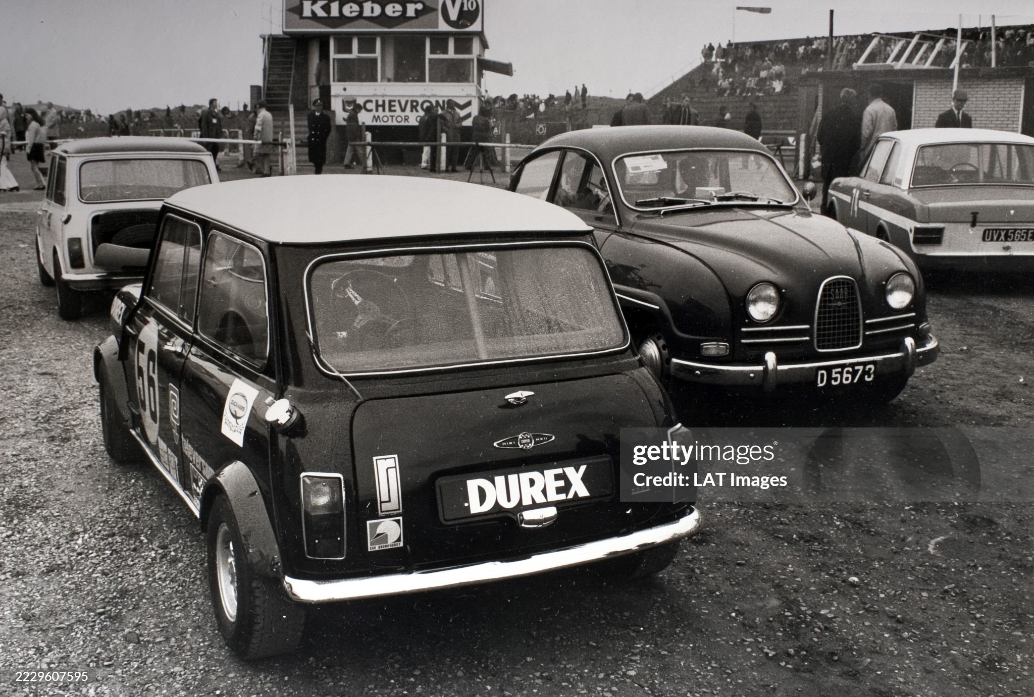 Cars parked in the paddock showing early Durex sponsorship during the Dutch Grand Prix at Zandvoort on 21 June 1969. 