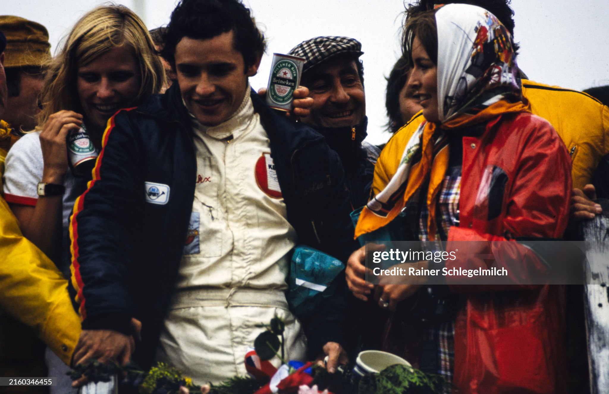 Race winner Jacky Ickx on the podium after the Dutch Grand Prix at Circuit Zandvoort on Sunday June 20, 1971. 