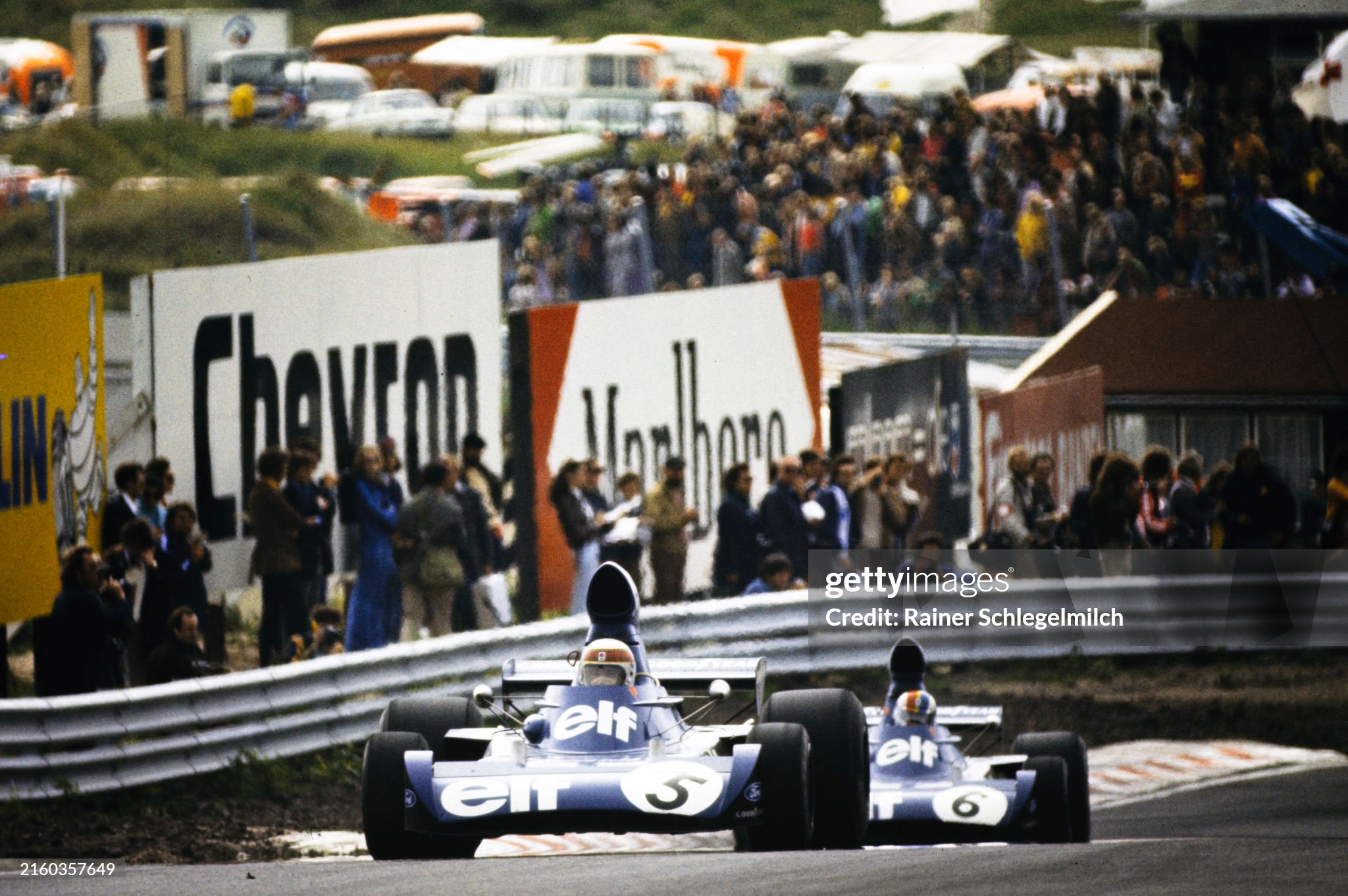 Jackie Stewart, Tyrrell 006 Ford, leads François Cevert, Tyrrell 006 Ford, during the Dutch Grand Prix in Zandvoort on 29 July 1973. 