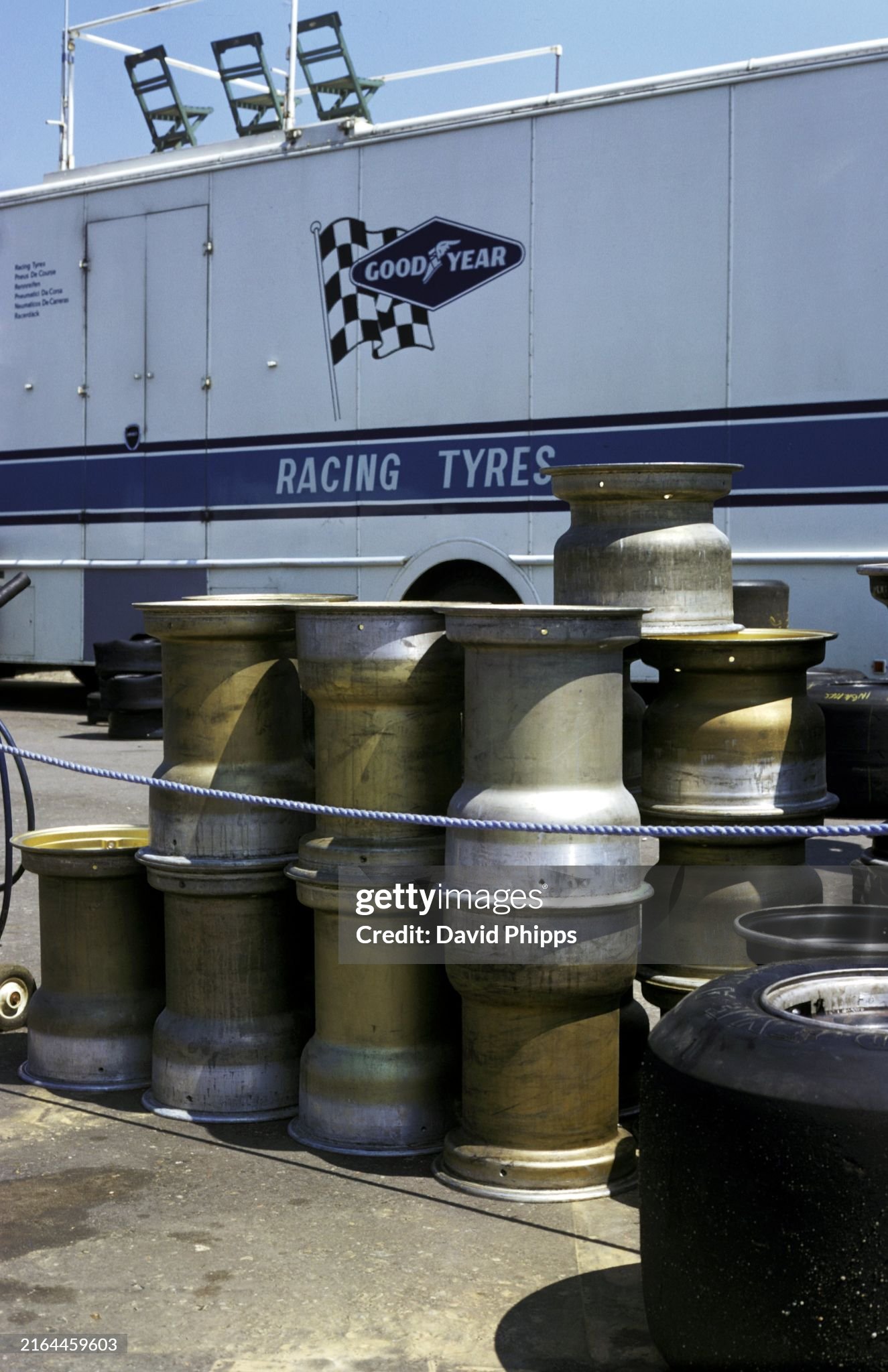 A pile of Goodyear tyre hubs in the paddock at the Dutch Grand Prix in Zandvoort on 23 June 1974. 
