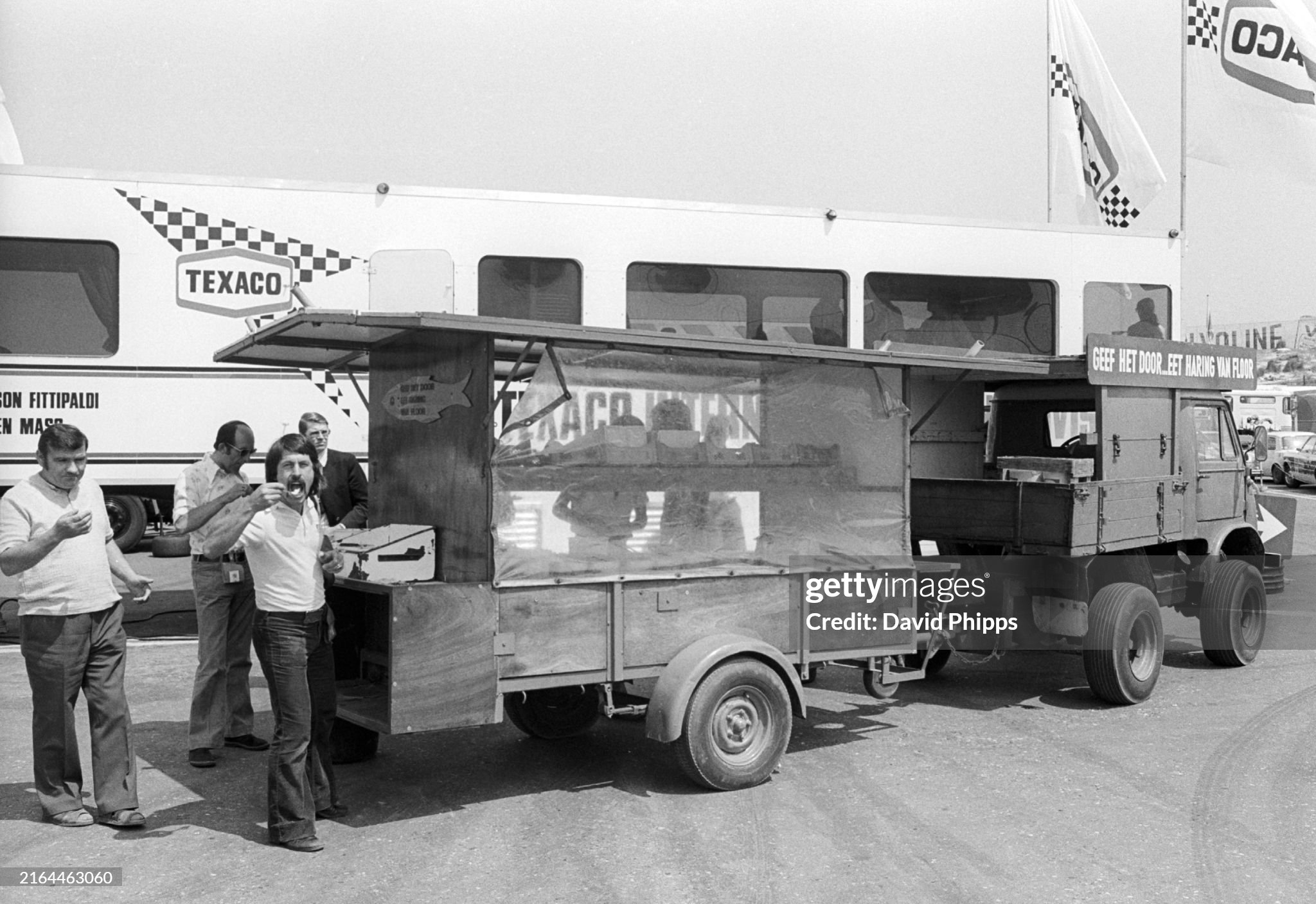 A food vendor arrives in the paddock at the Dutch Grand Prix in Zandvoort, Holland, on 22 June 1975. 