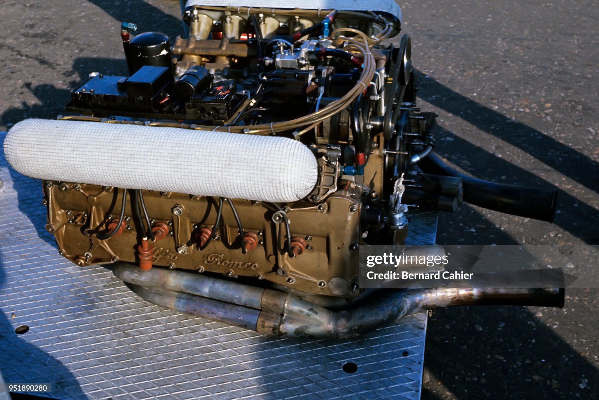 The Alfa Romeo engine of a Brabham BT45 at the Dutch Grand Prix in Zandvoort on 29 August 1976. 